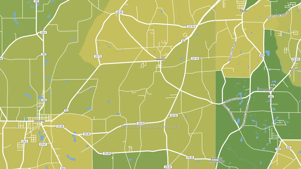 Malvern, AL block-group voter-turnout map