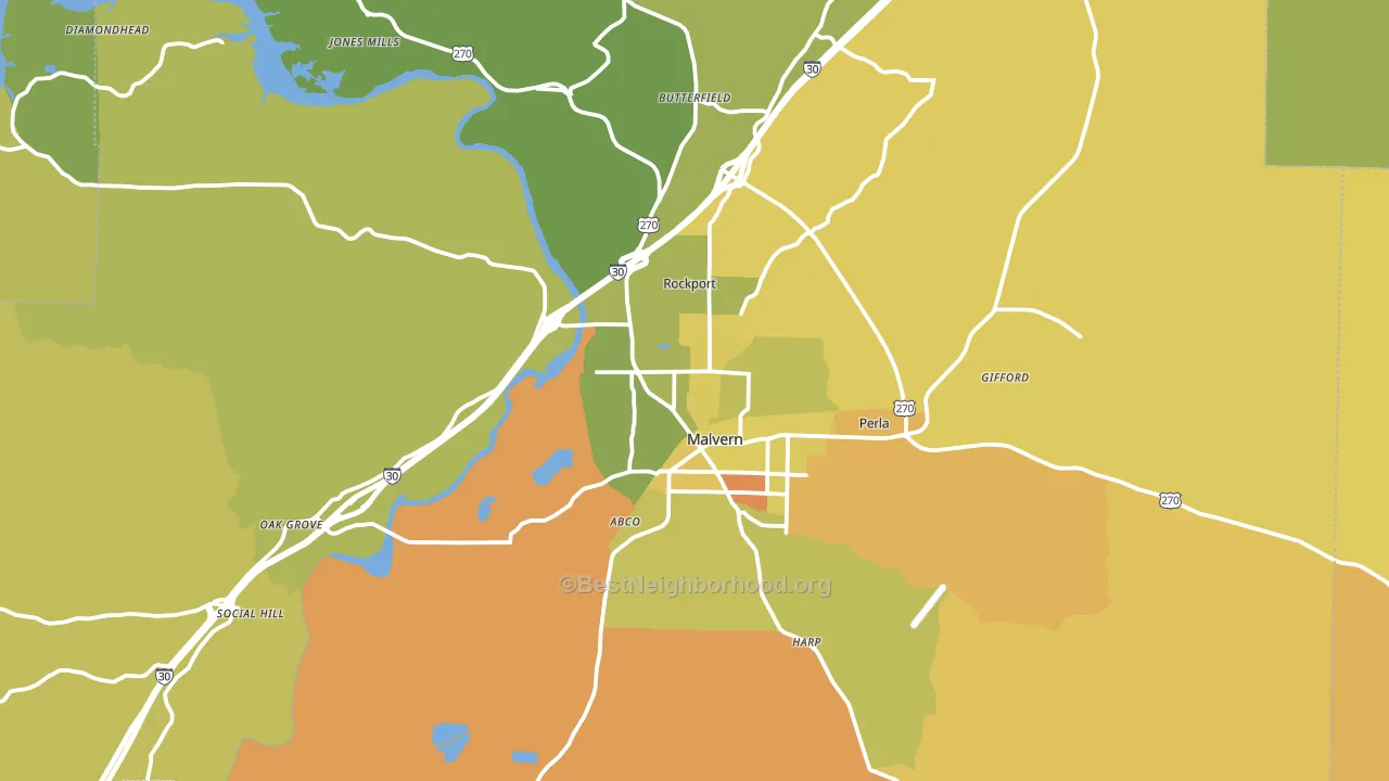 Malvern, AR block-group voter-turnout map