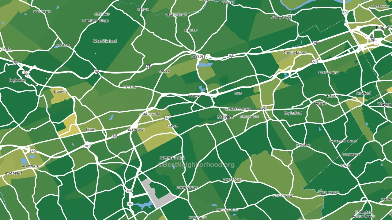 Malvern, PA block-group voter-turnout map