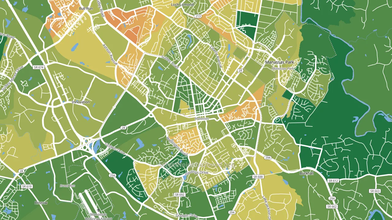Manassas City, VA block-group voter-turnout map