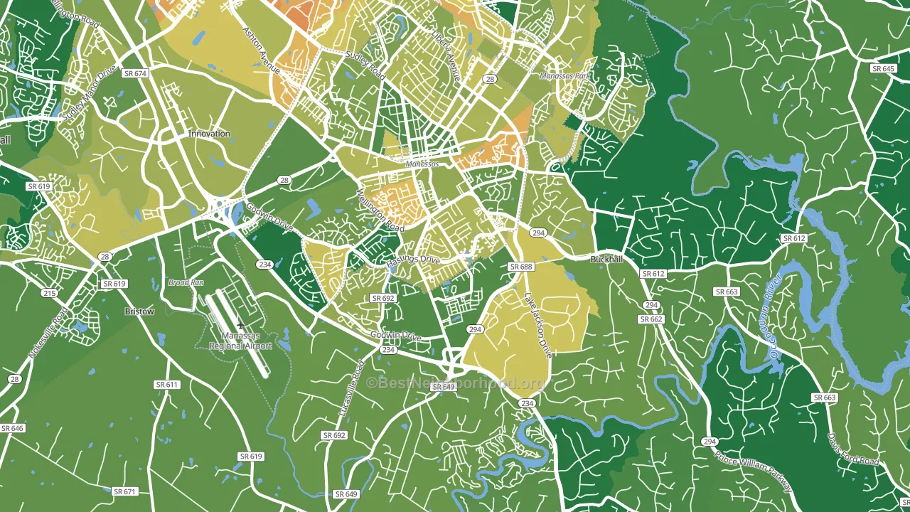 Manassas, VA block-group voter-turnout map