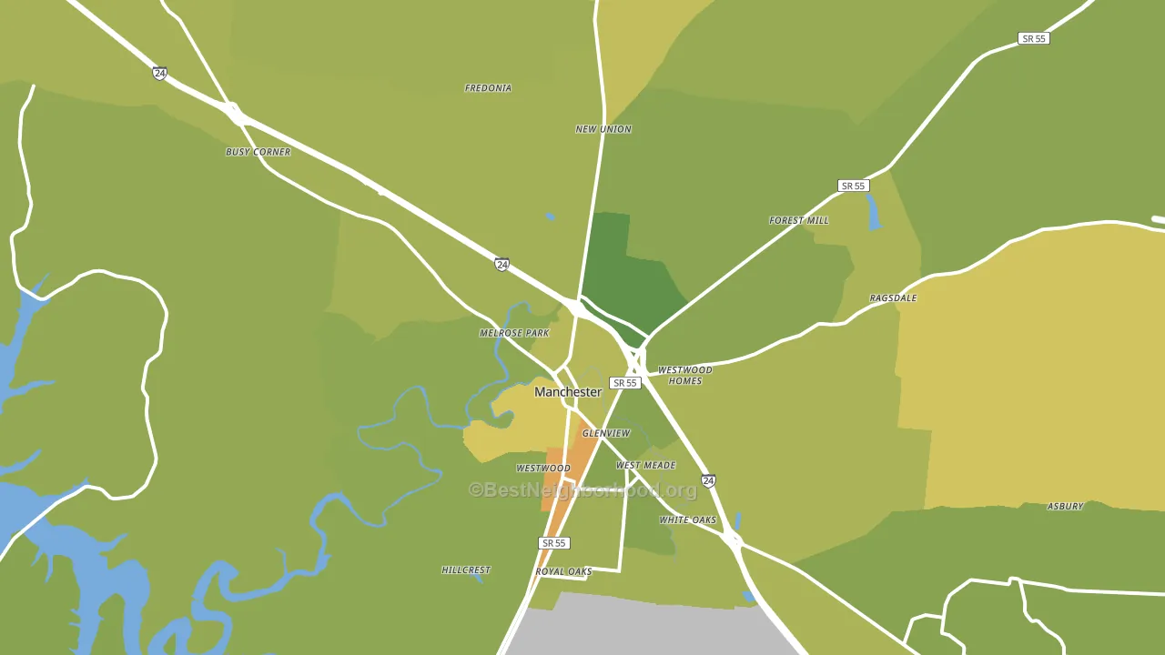 Manchester, TN block-group voter-turnout map