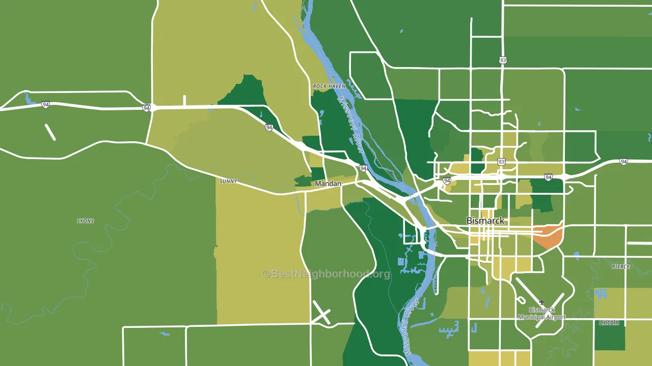 Mandan, ND block-group voter-turnout map