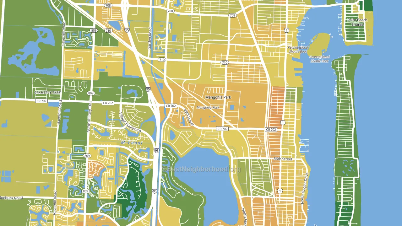 Mangonia Park, FL block-group voter-turnout map