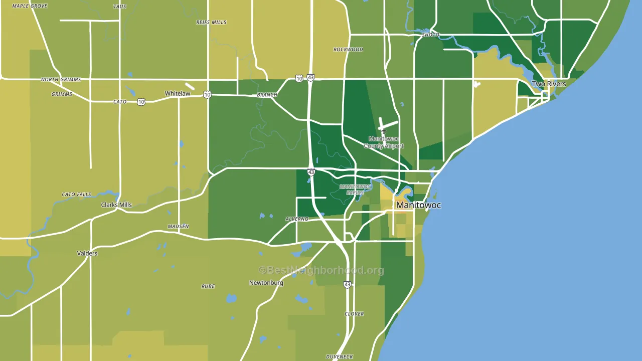 Manitowoc County, WI block-group voter-turnout map
