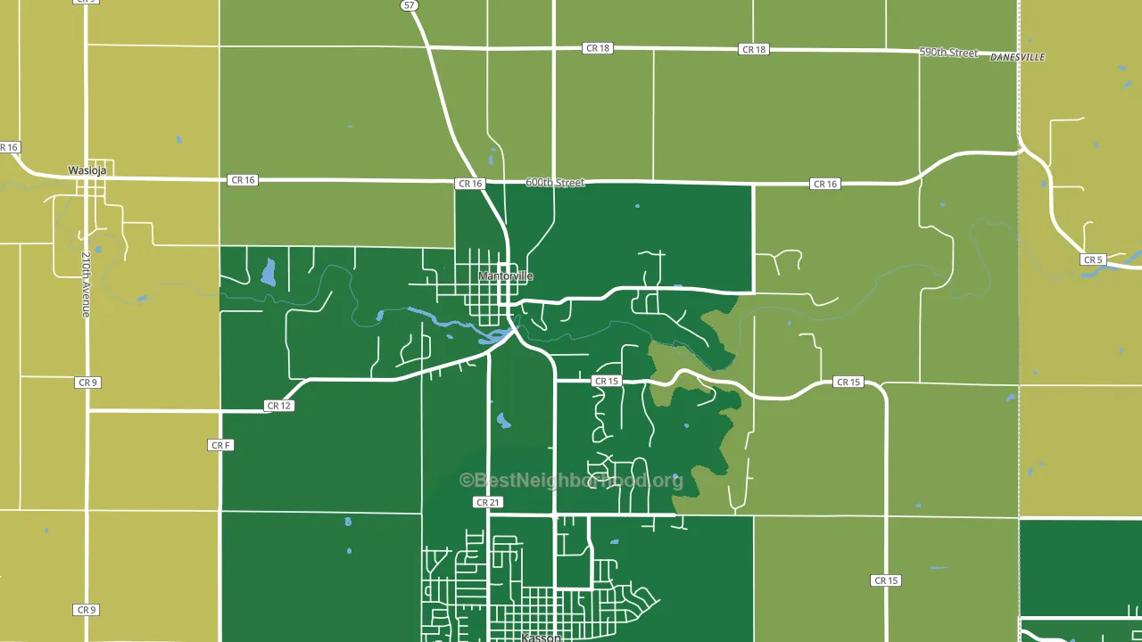 Mantorville, MN block-group voter-turnout map