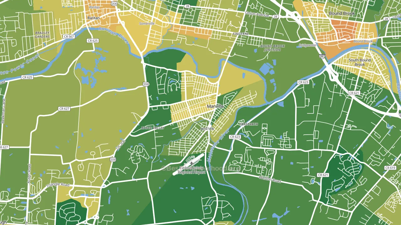 Manville, NJ block-group voter-turnout map