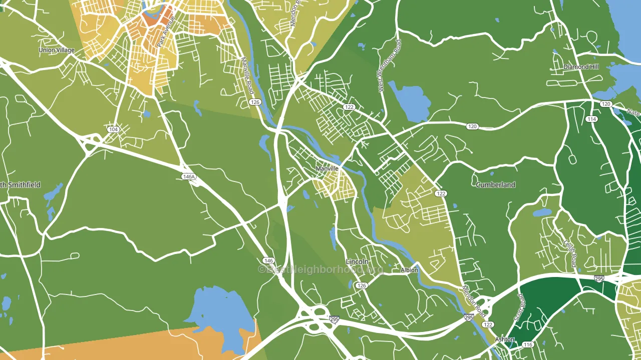 Manville, RI block-group voter-turnout map
