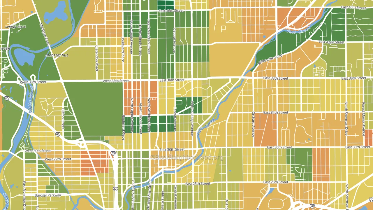 Mapleton-Fall Creek, Indianapolis, IN block-group voter-turnout map
