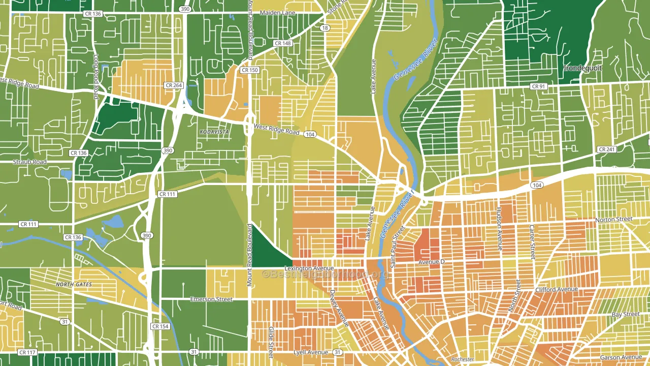 Maplewood, Rochester, NY block-group voter-turnout map