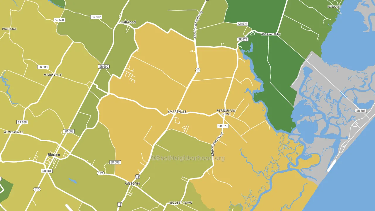 Mappsville, VA block-group voter-turnout map