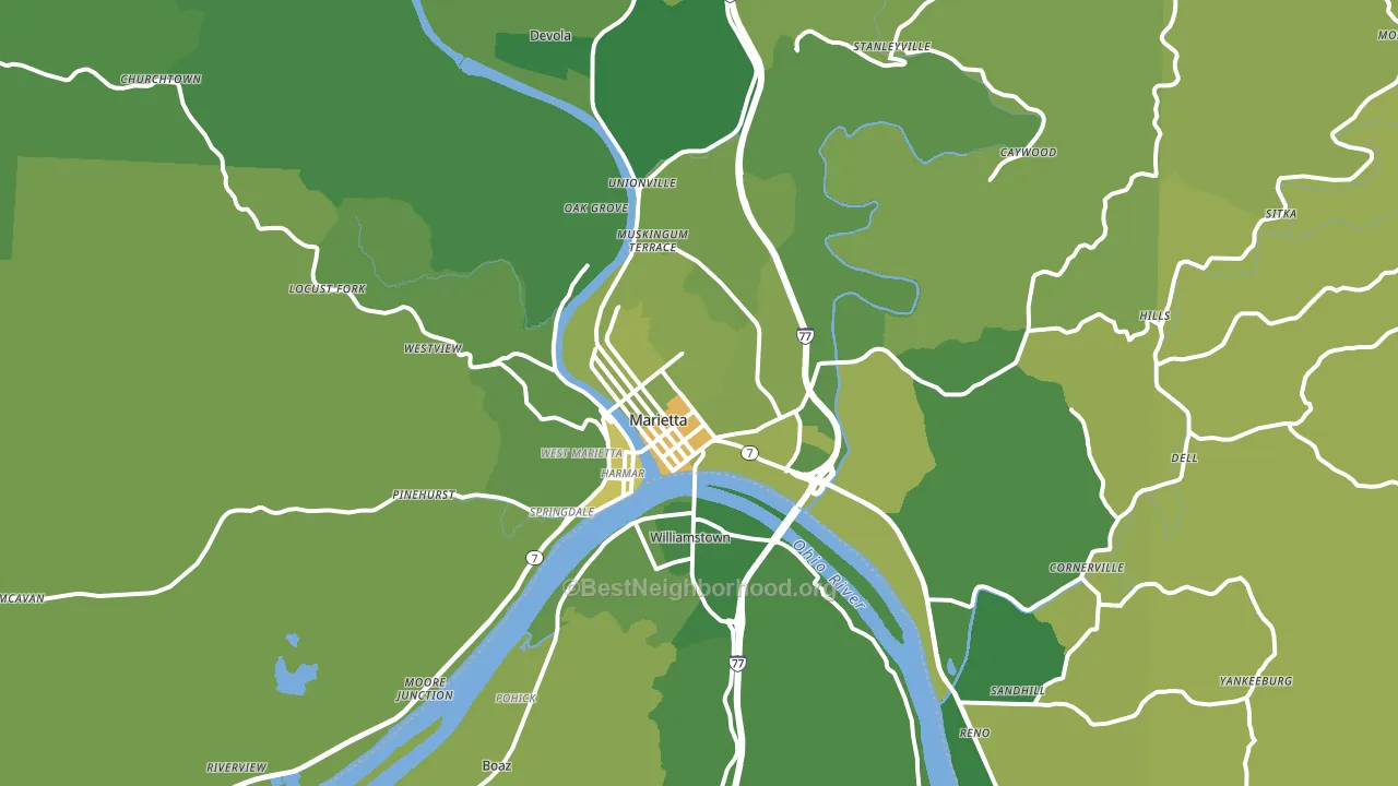 Marietta, OH block-group voter-turnout map
