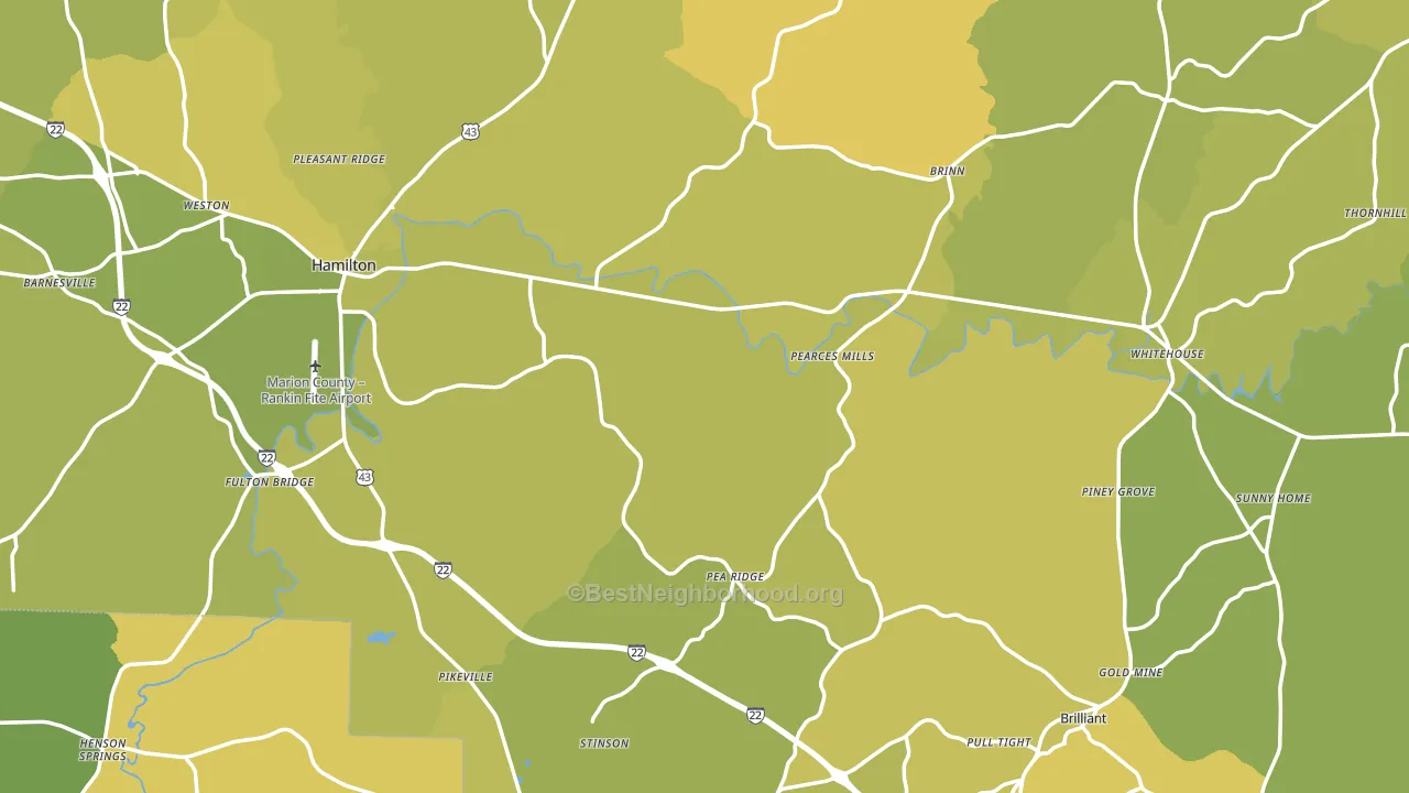 Marion County, AL block-group voter-turnout map