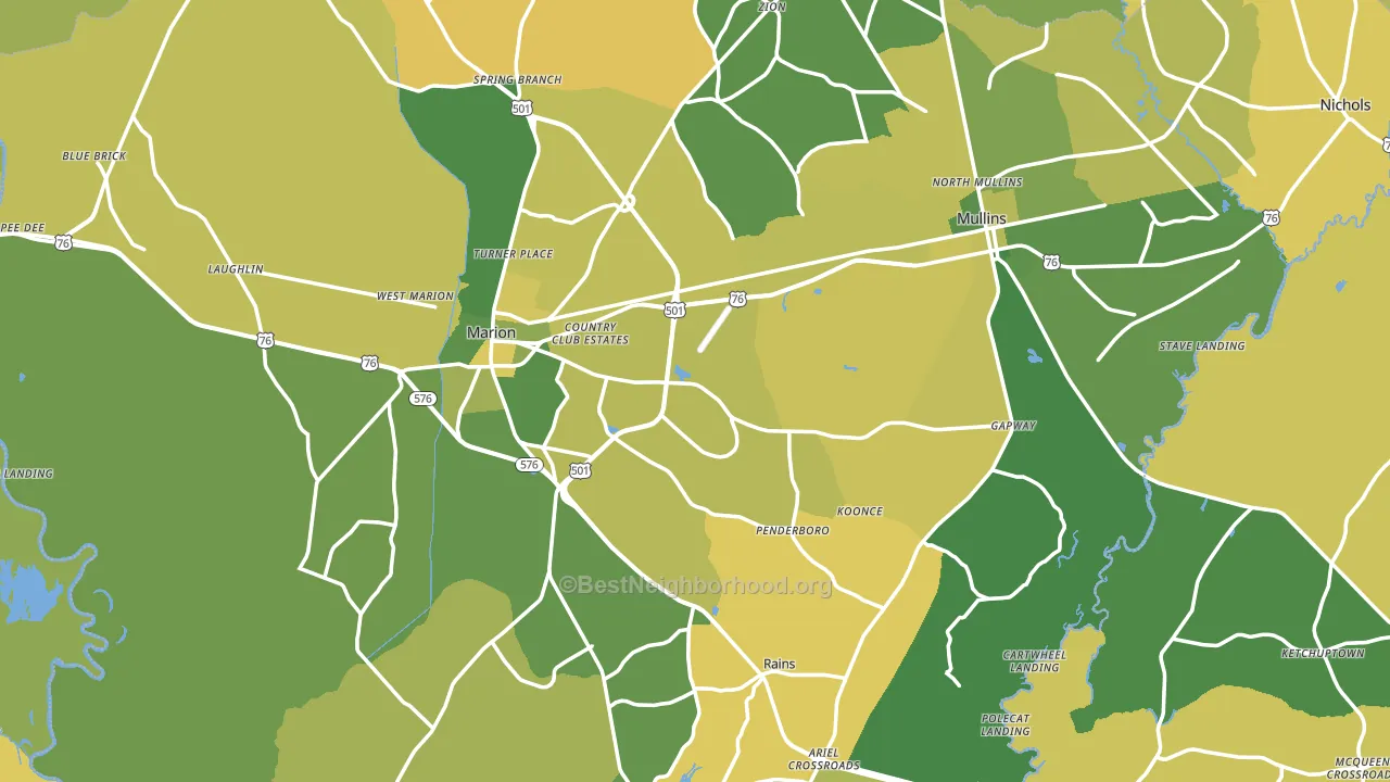 Marion County, SC block-group voter-turnout map