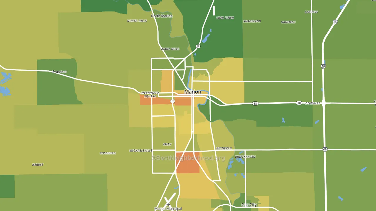 Marion, IN block-group voter-turnout map