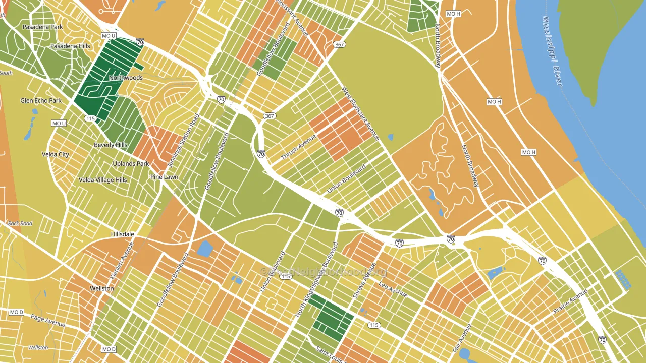 Mark Twain, St. Louis, MO block-group voter-turnout map