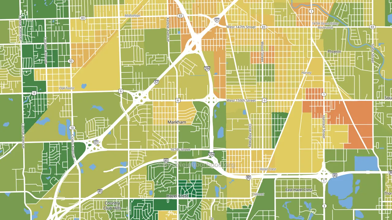 Markham, IL block-group voter-turnout map