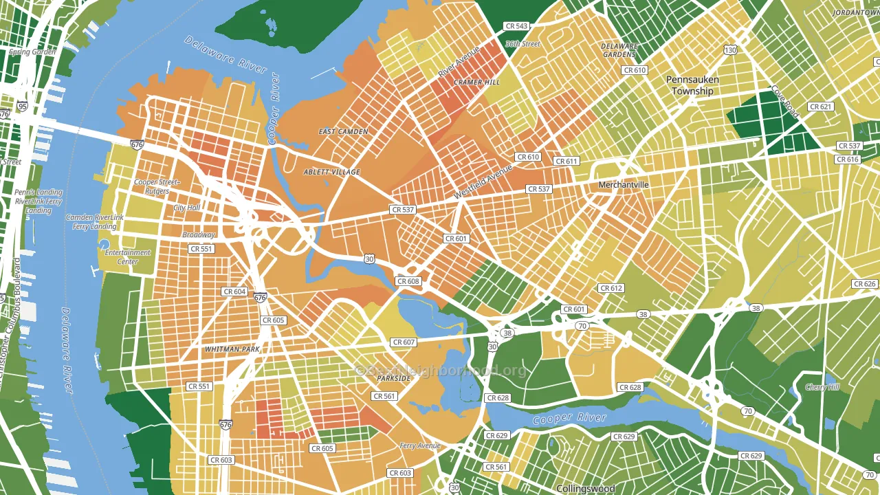 Marlton, Camden, NJ block-group voter-turnout map