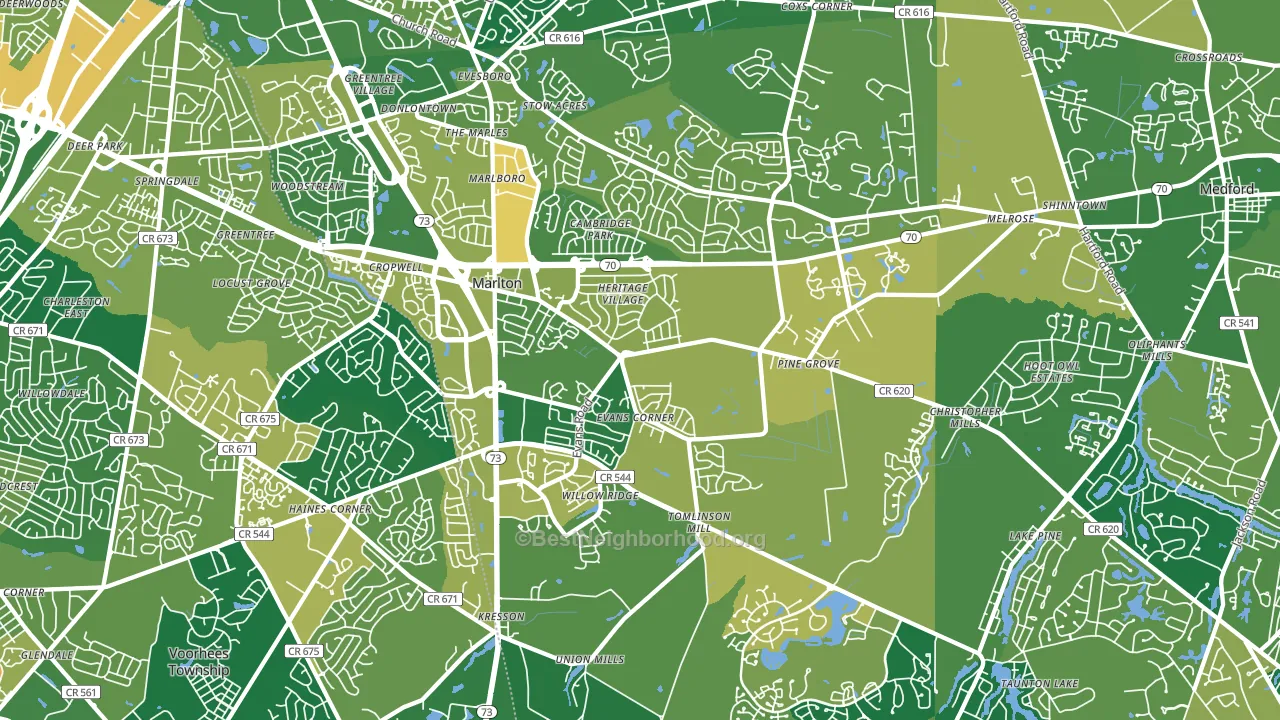 Marlton, NJ block-group voter-turnout map