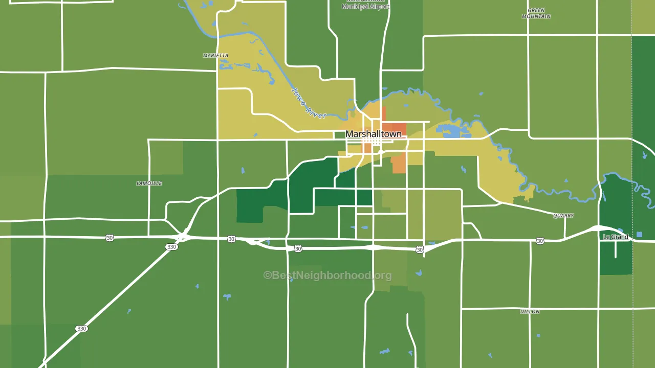 Marshall County, IA block-group voter-turnout map