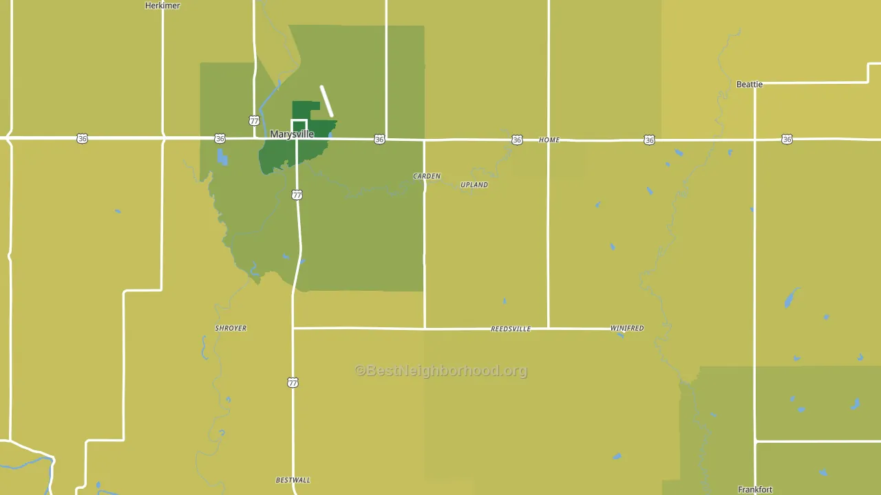 Marshall County, KS block-group voter-turnout map