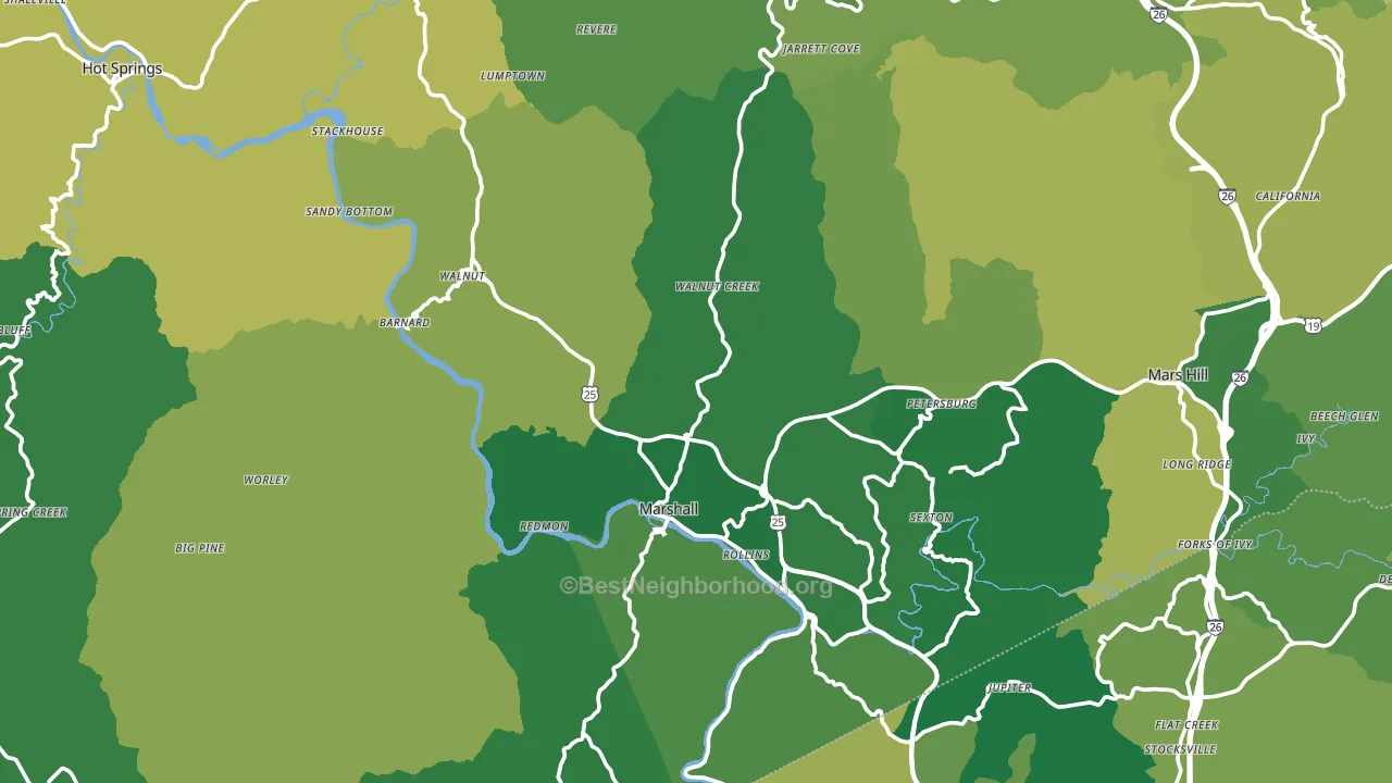 Marshall, NC block-group voter-turnout map