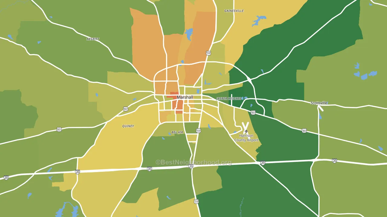 Marshall, TX block-group voter-turnout map