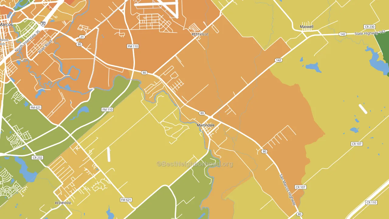 Martindale, TX block-group voter-turnout map