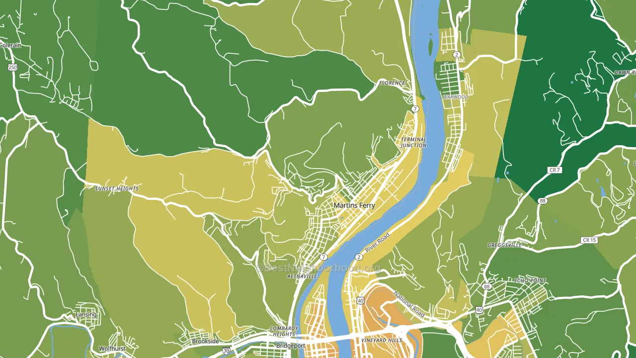 Martins Ferry, OH block-group voter-turnout map
