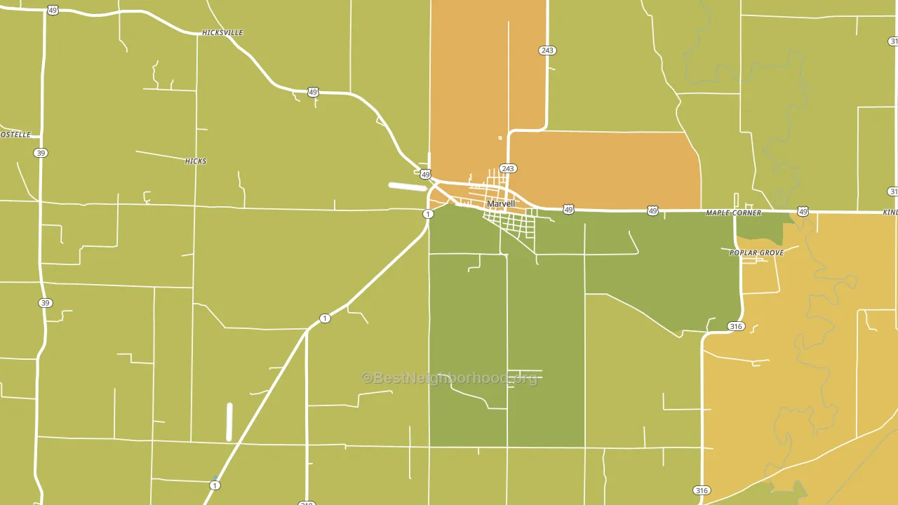 Marvell, AR block-group voter-turnout map