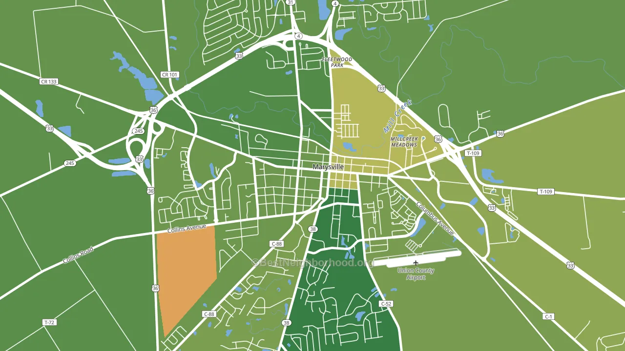 Marysville Historic District, Marysville, OH block-group voter-turnout map