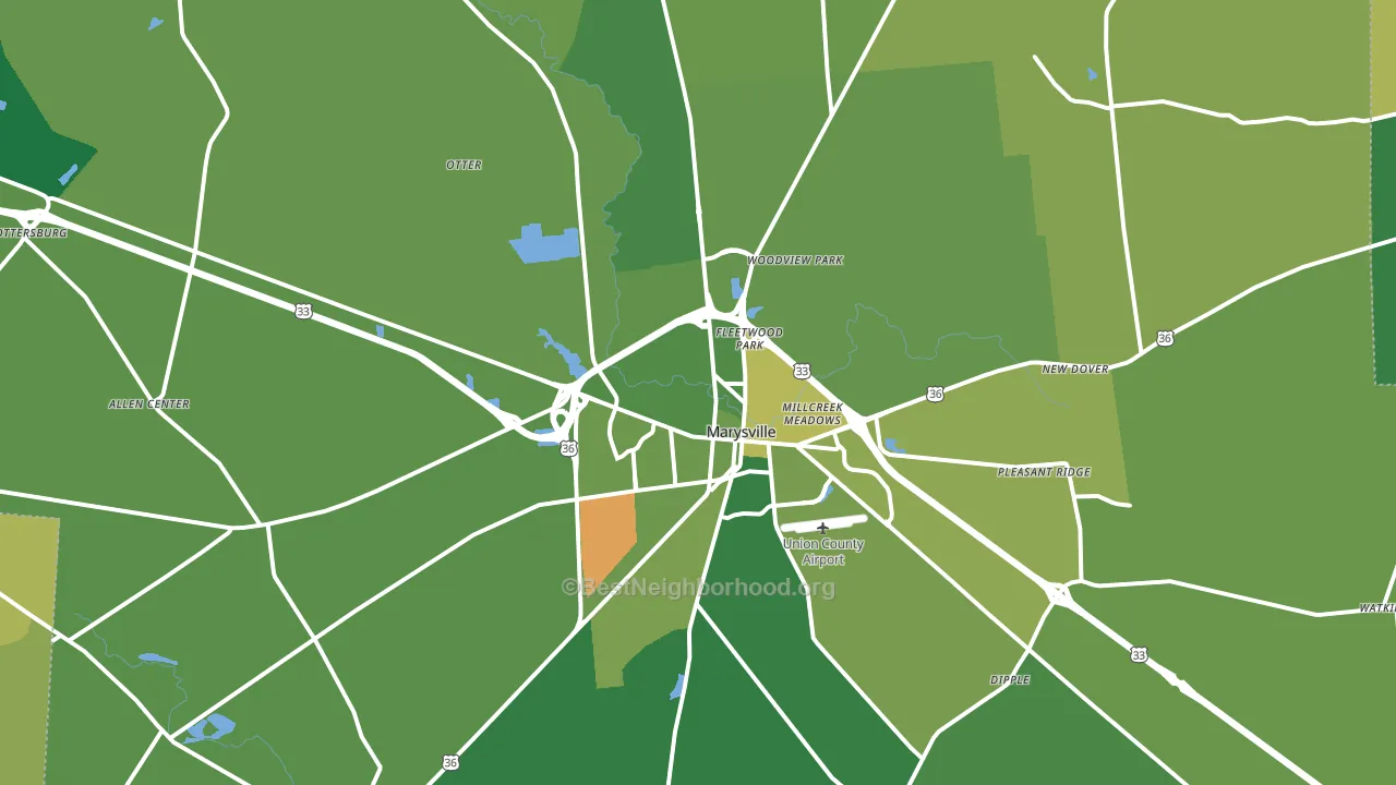 Marysville, OH block-group voter-turnout map