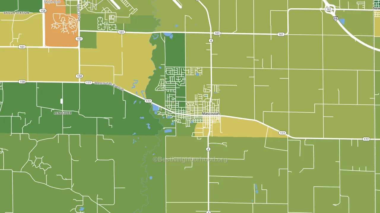 Mascoutah, IL block-group voter-turnout map