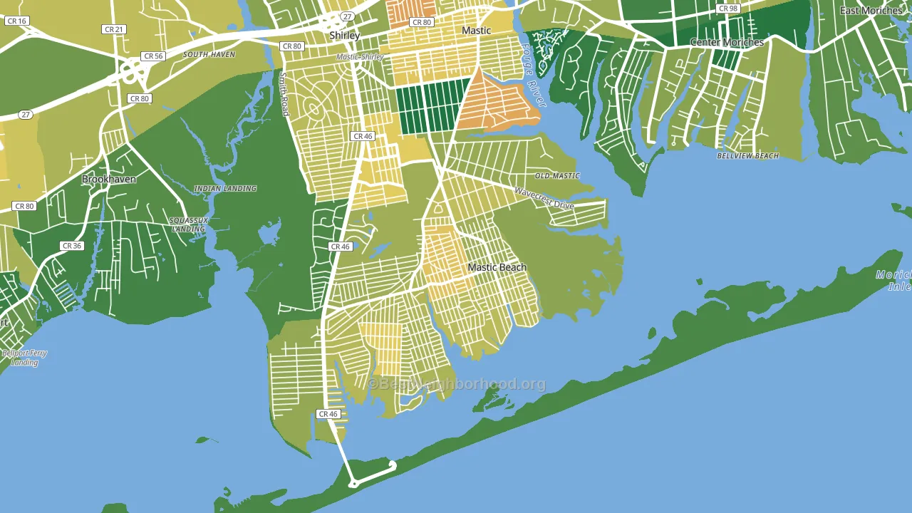 Mastic Beach, NY block-group voter-turnout map