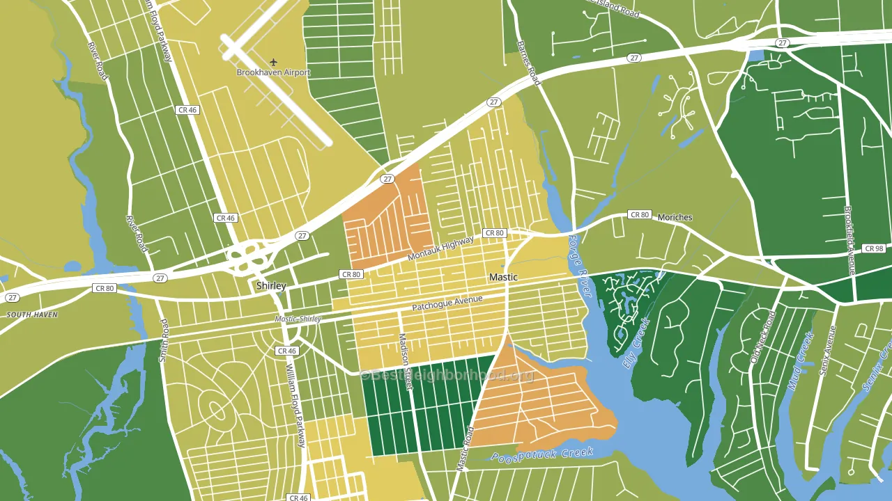 Mastic, NY block-group voter-turnout map