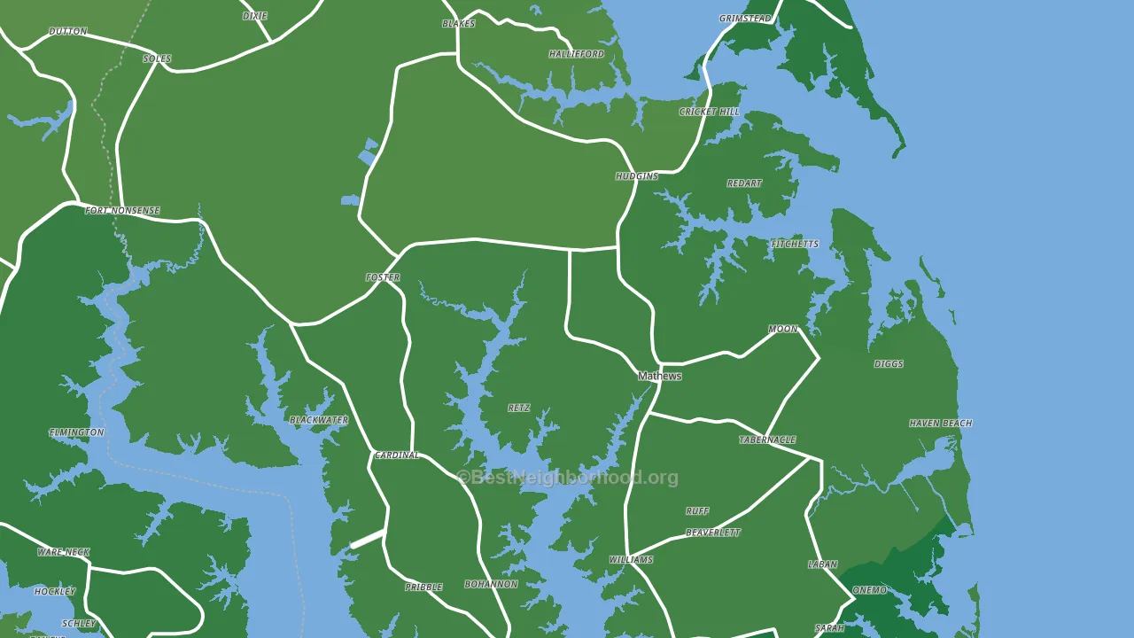 Mathews County, VA block-group voter-turnout map