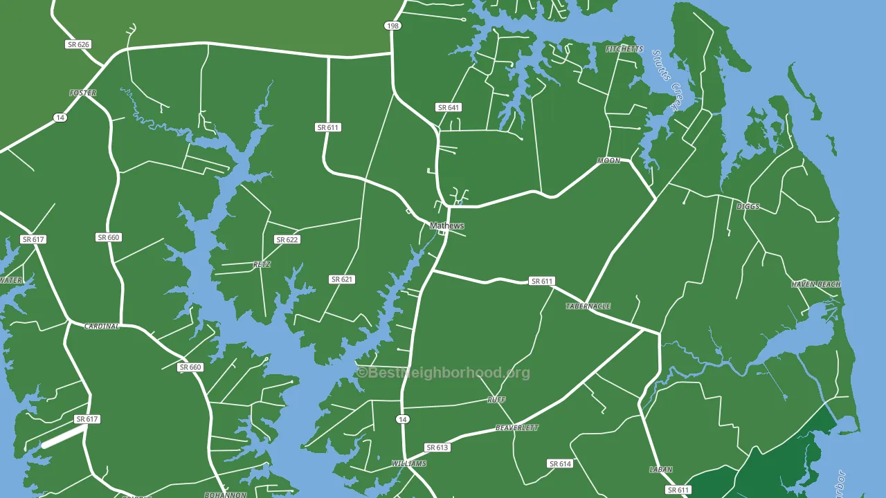 Mathews, VA block-group voter-turnout map