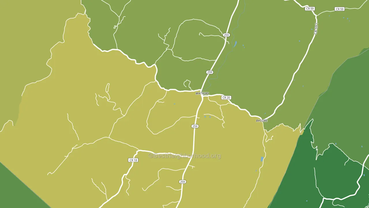 Mathias, WV block-group voter-turnout map