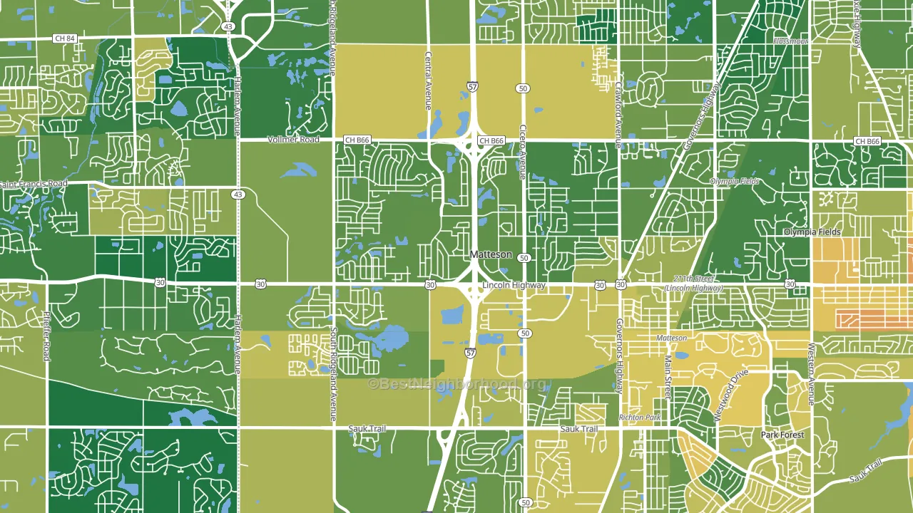 Matteson, IL block-group voter-turnout map