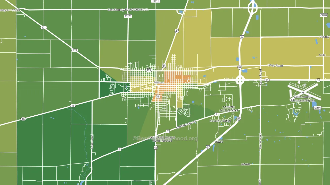 Mattoon, IL block-group voter-turnout map