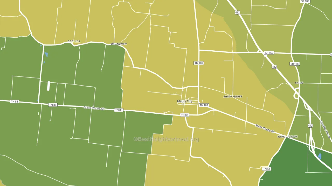 Maury City, TN block-group voter-turnout map