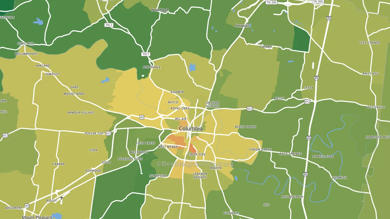 Maury County, TN block-group voter-turnout map