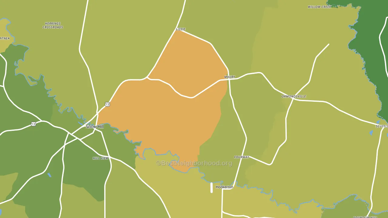 Maury, NC block-group voter-turnout map