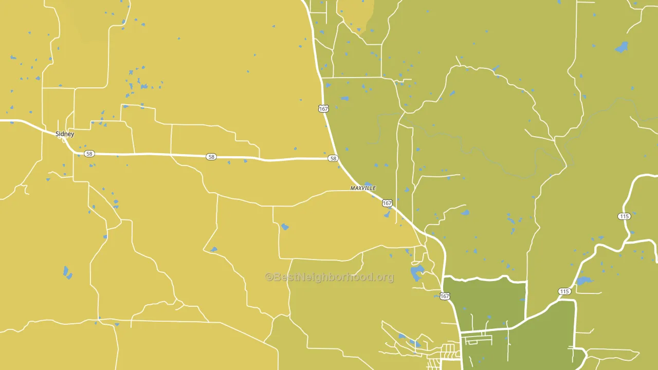Maxville, AR block-group voter-turnout map