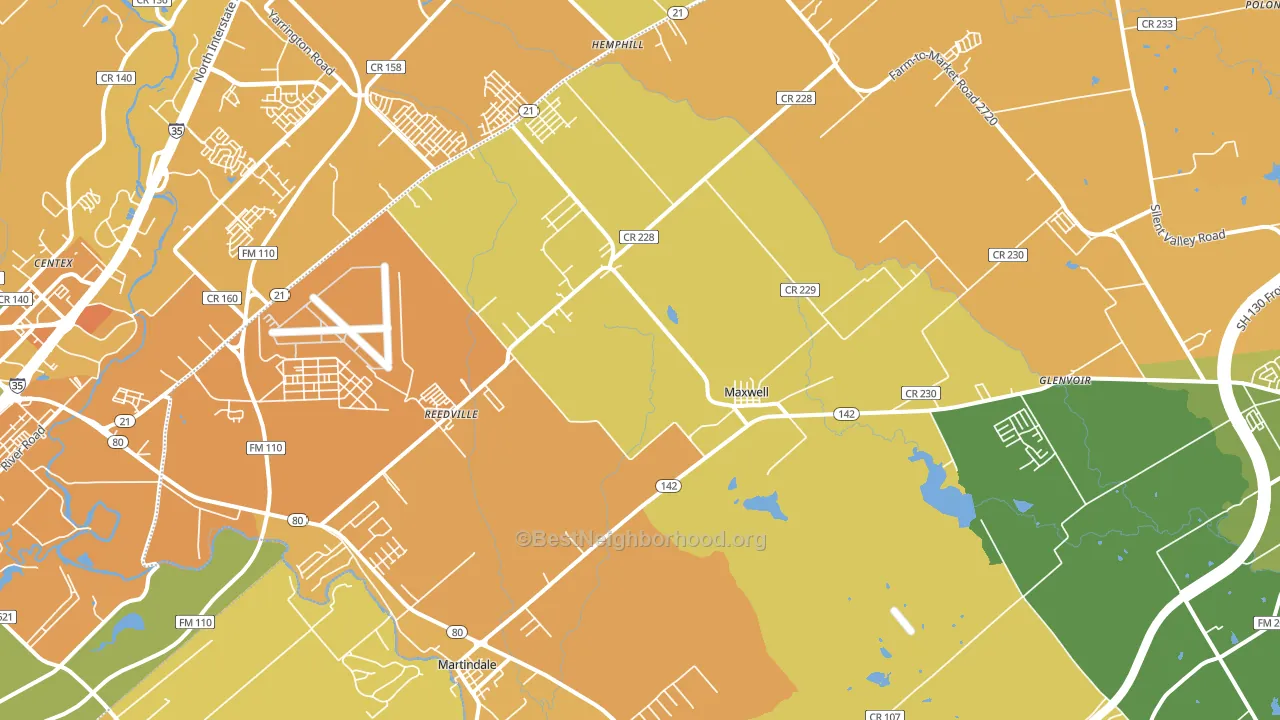Maxwell, TX block-group voter-turnout map