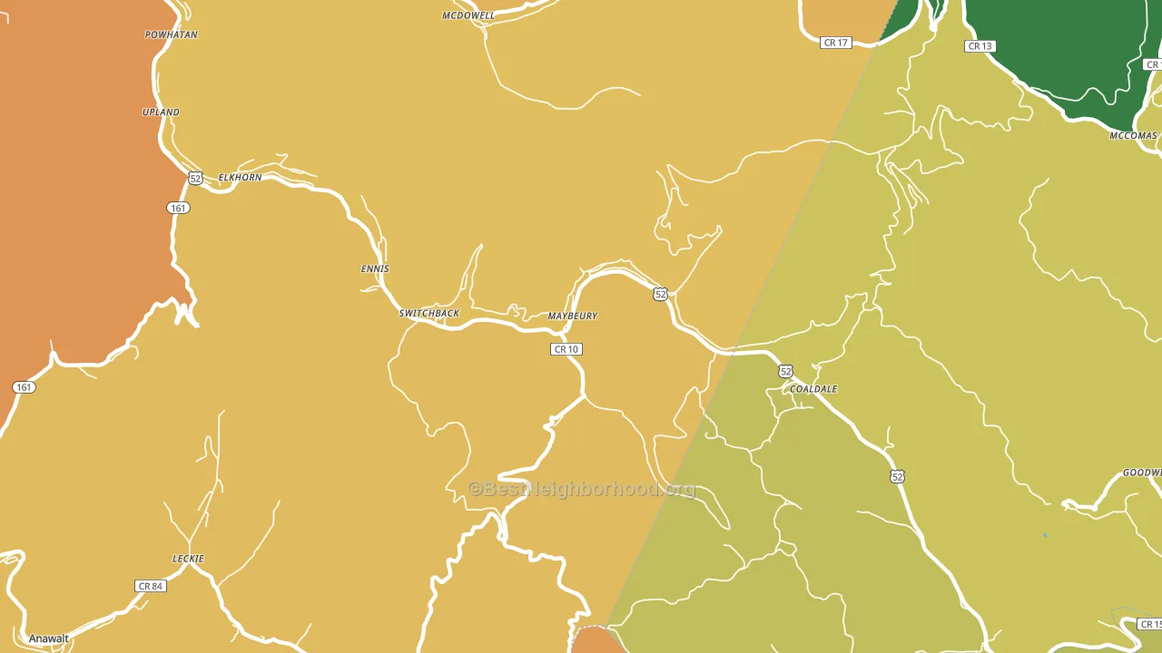 Maybeury, WV block-group voter-turnout map
