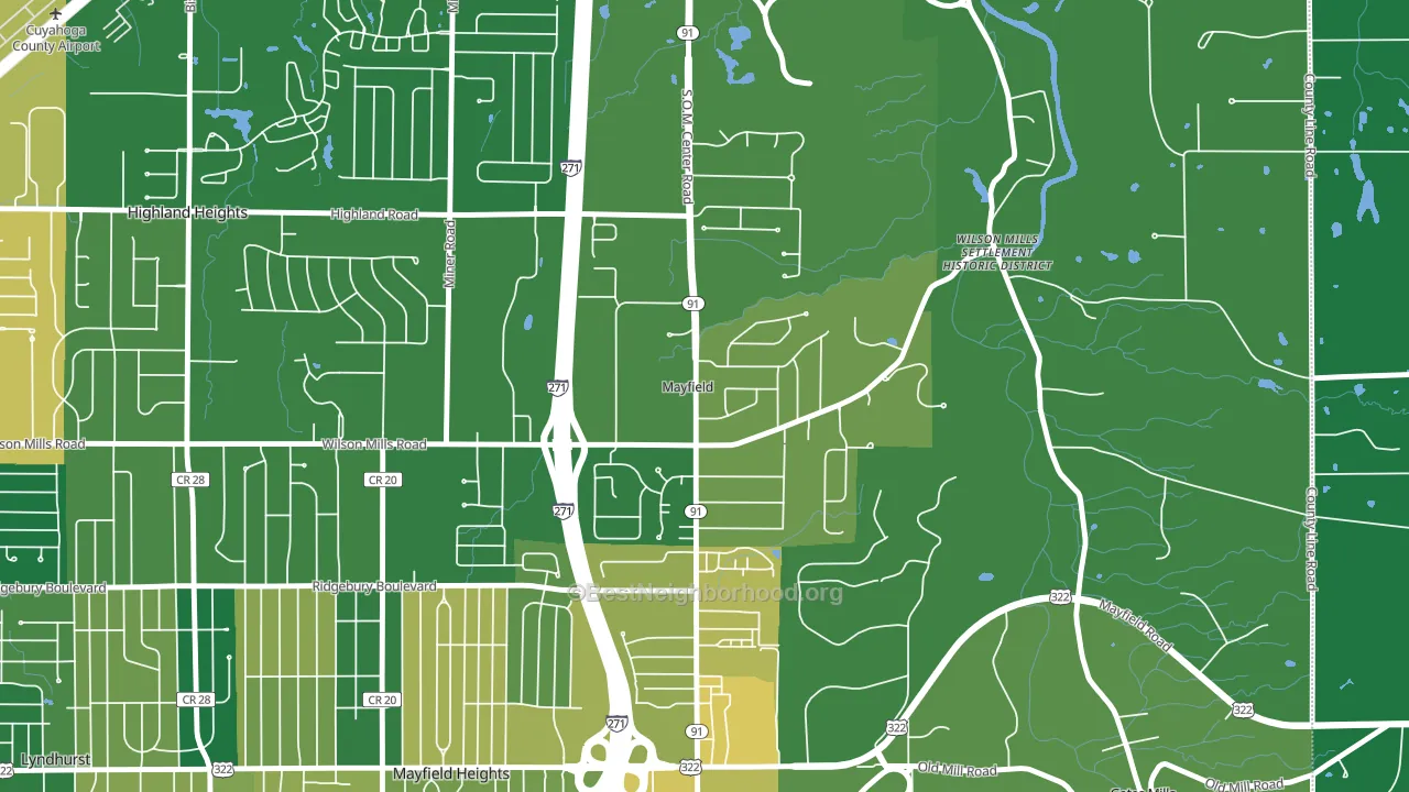 Mayfield, OH block-group voter-turnout map