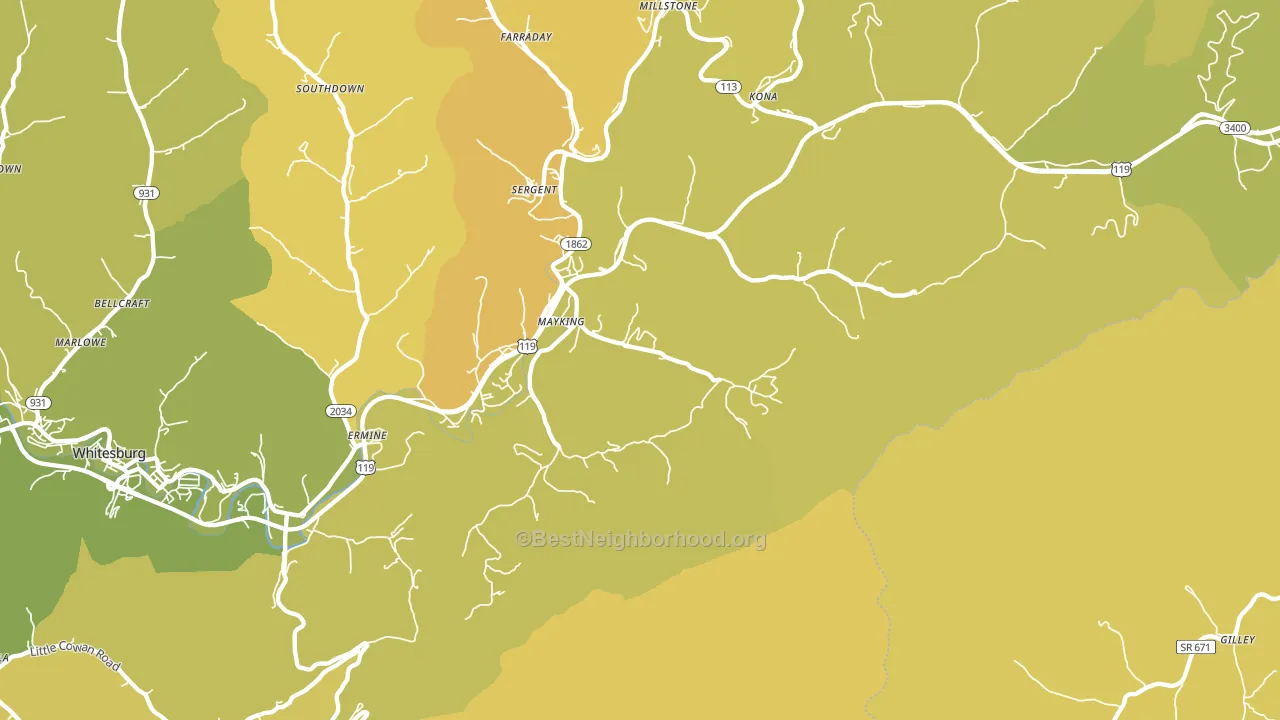 Mayking, KY block-group voter-turnout map