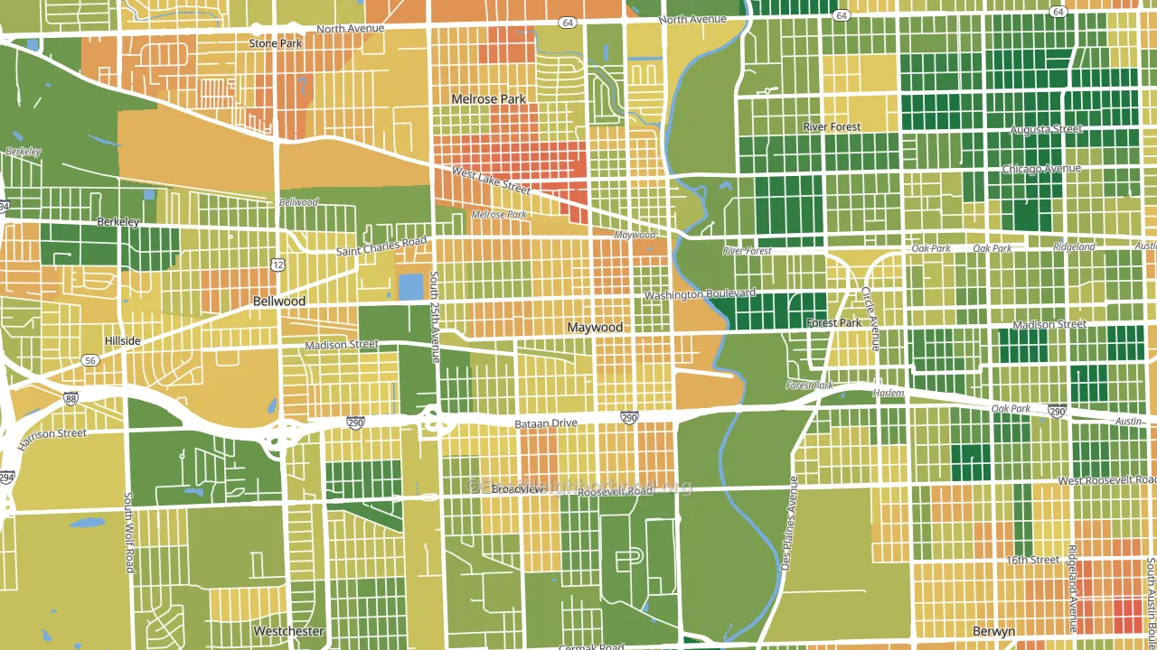 Maywood, IL block-group voter-turnout map