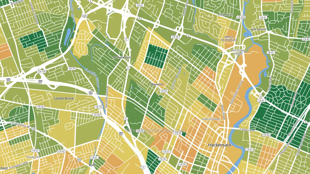 Maywood, NJ block-group voter-turnout map